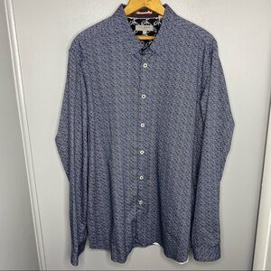 TED BAKER Blue Printed Button Down Shirt Size 3XL
